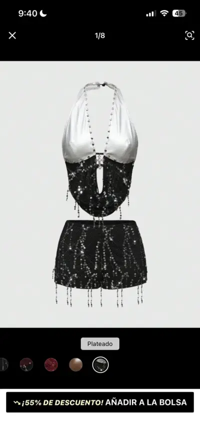Conjunto SHEIN de lentejuelas plateado y negro - miniatura 1