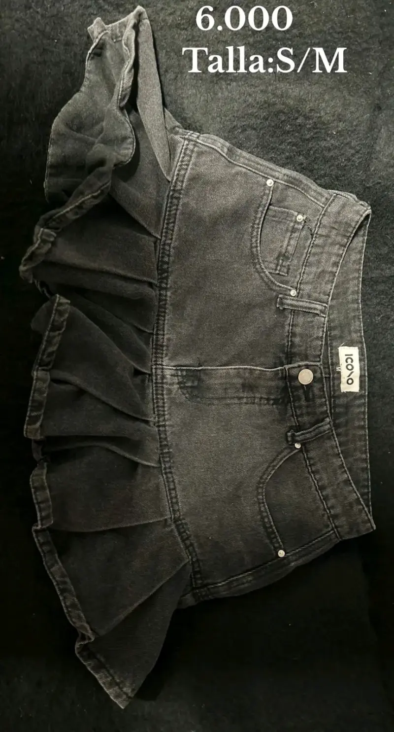 Falda de mezclilla negra con volantes talla S/M