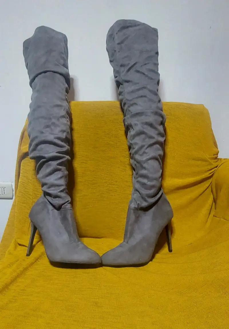 Botas altas de tacón gris para mujer - 2