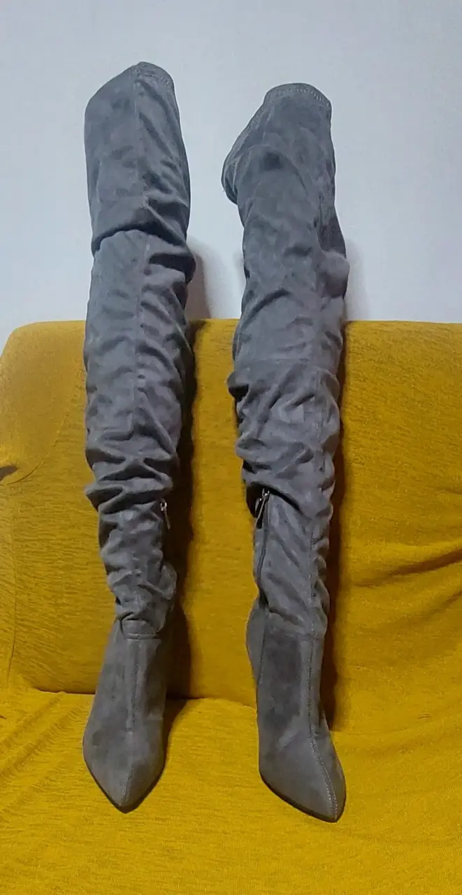 Botas altas de tacón gris para mujer - 3