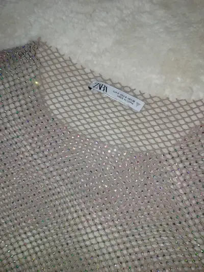 Top de malla brillante Zara para mujer - miniatura 3