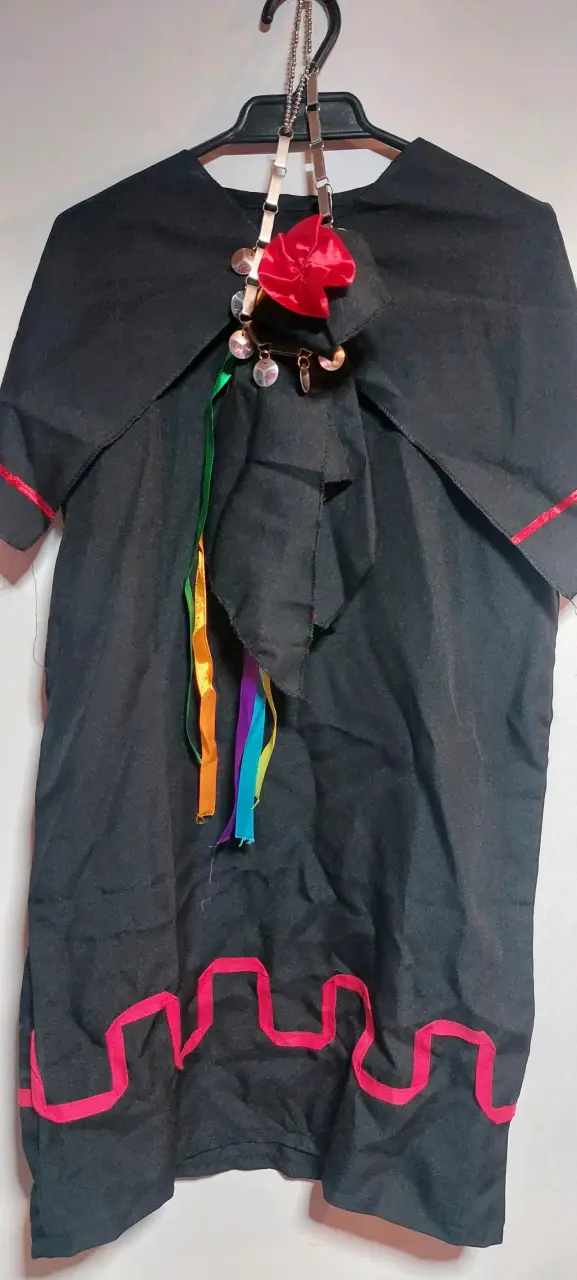 Vestido tradicional mapuche con adornos metálicos - 3