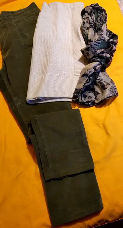 Conjunto de pantalón verde y chaleco beige - miniatura 1