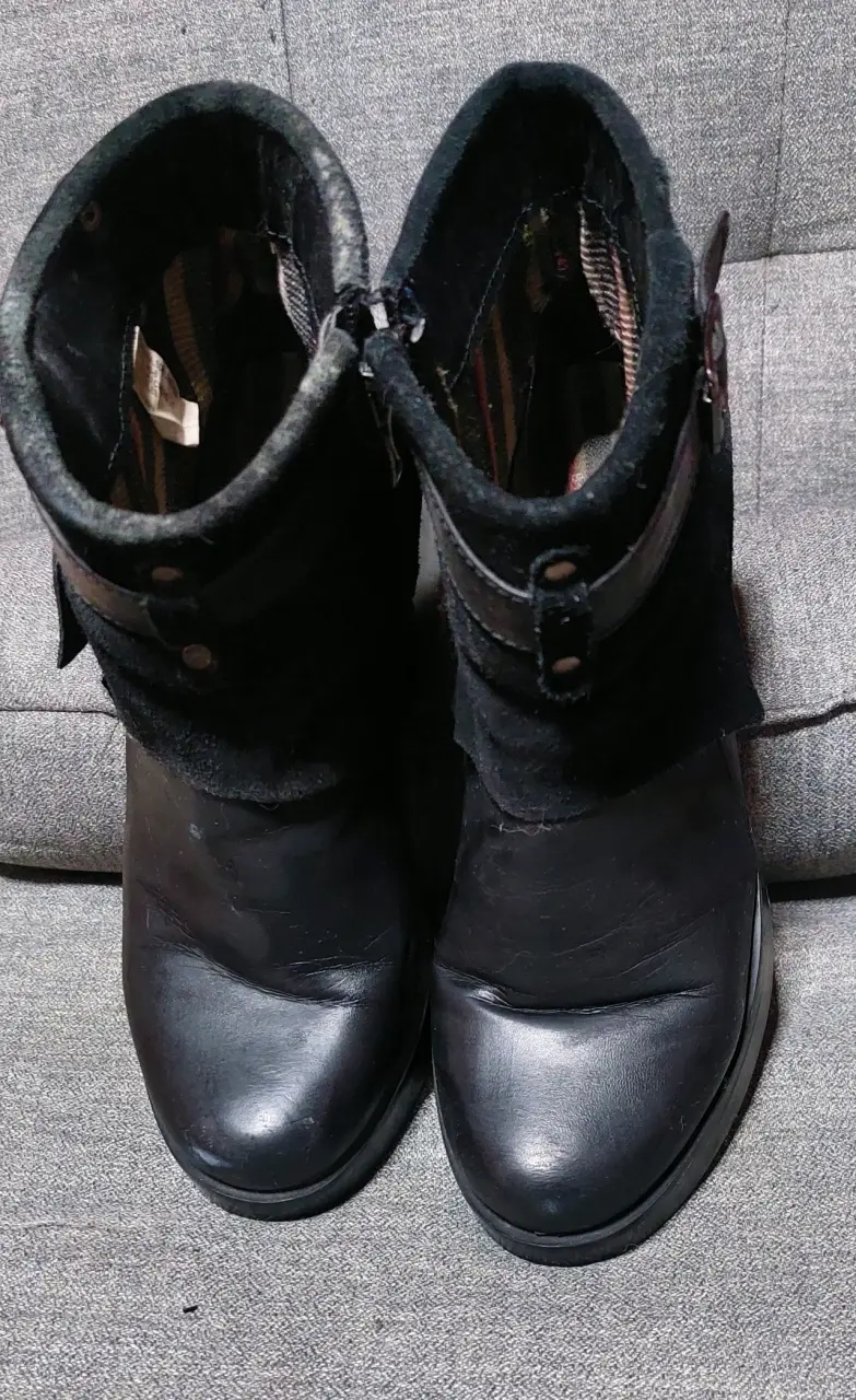Botines de cuero negro con tacón para mujer - 1