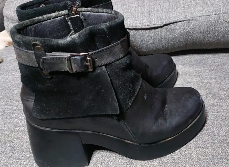 Botines de cuero negro con tacón para mujer - 2