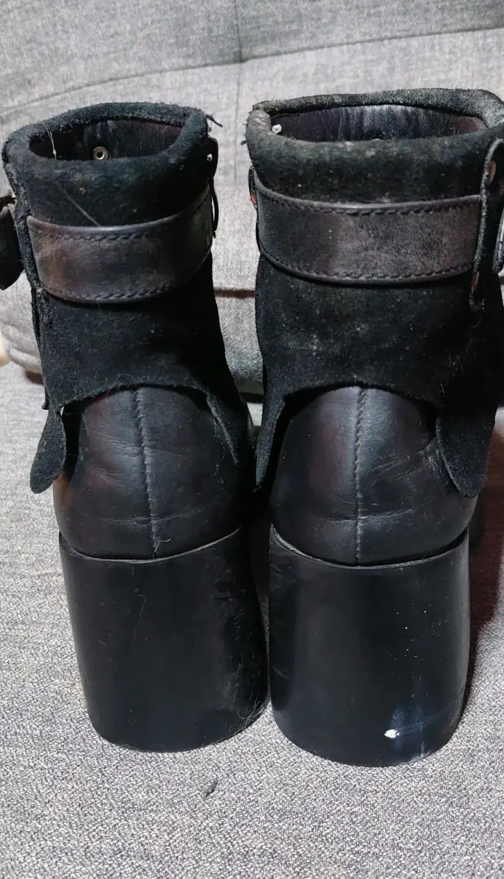 Botines de cuero negro con tacón para mujer - 3