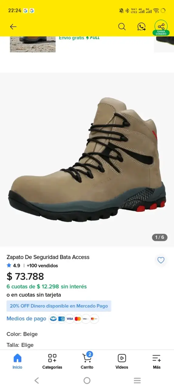 Zapatos de seguridad beige con punta de acero - 2