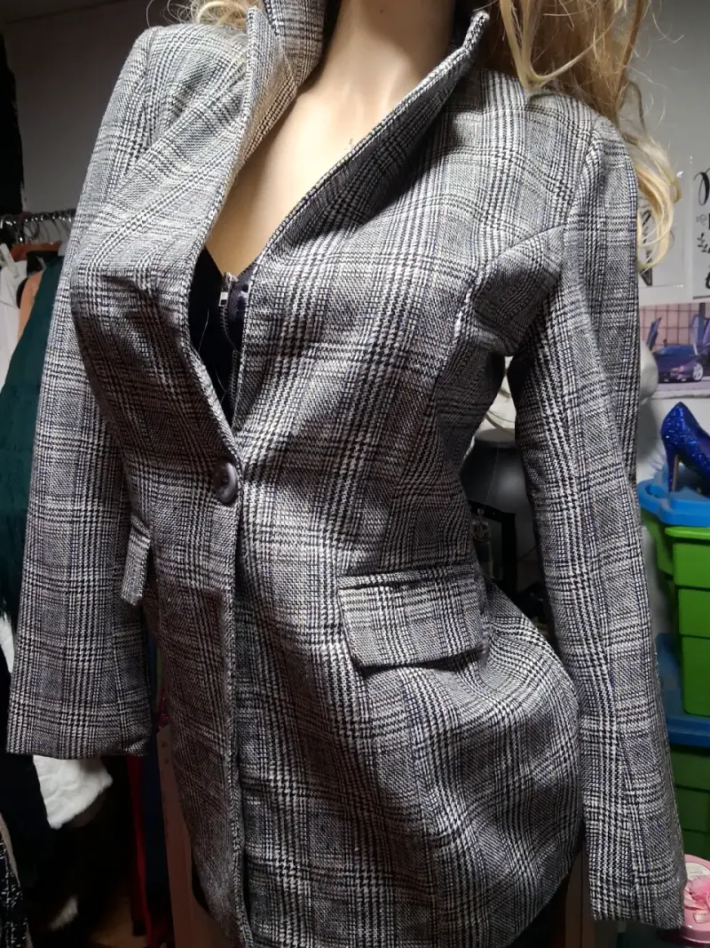 Chaqueta de cuadros estilo clásico para mujer - 5