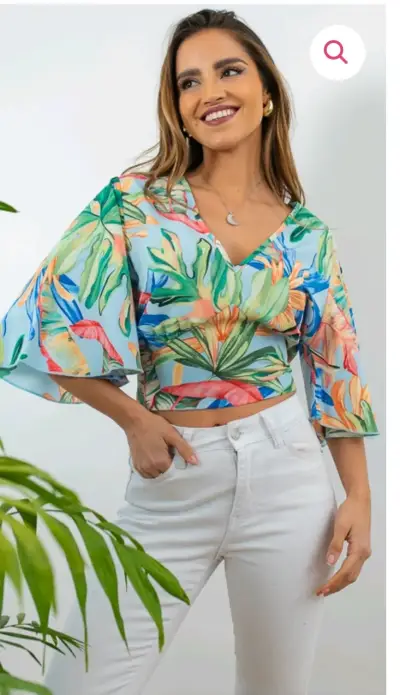 Blusa estampada floral manga ancha - miniatura 2