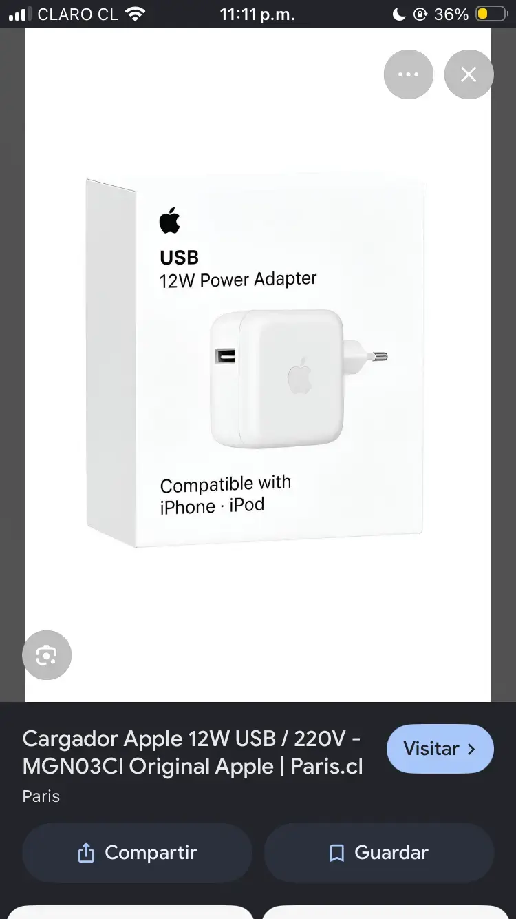 Cargador USB Apple 12W Original