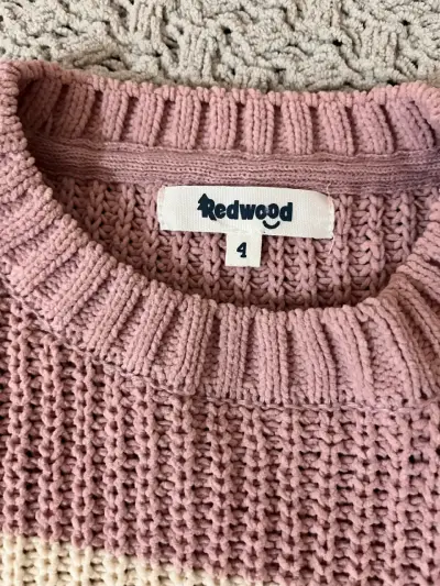 Suéter de punto a rayas rosa y crema para niña - miniatura 2