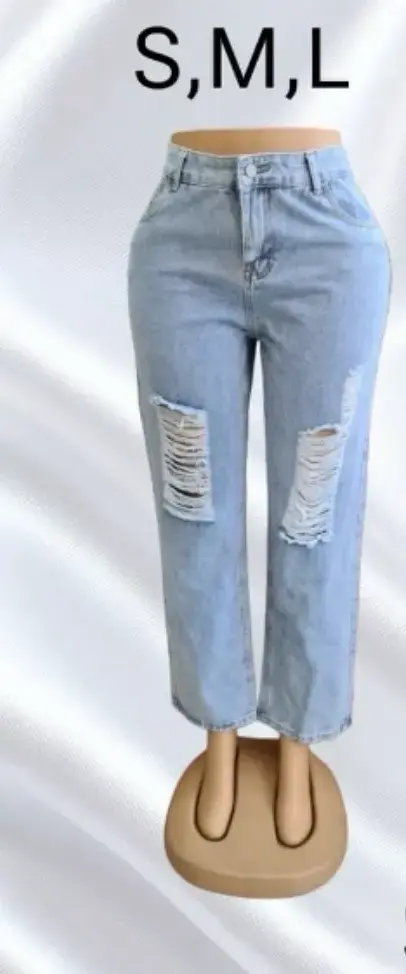 Jeans de mujer con roturas en azul y negro - 1