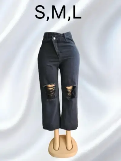 Jeans de mujer con roturas en azul y negro - miniatura 2