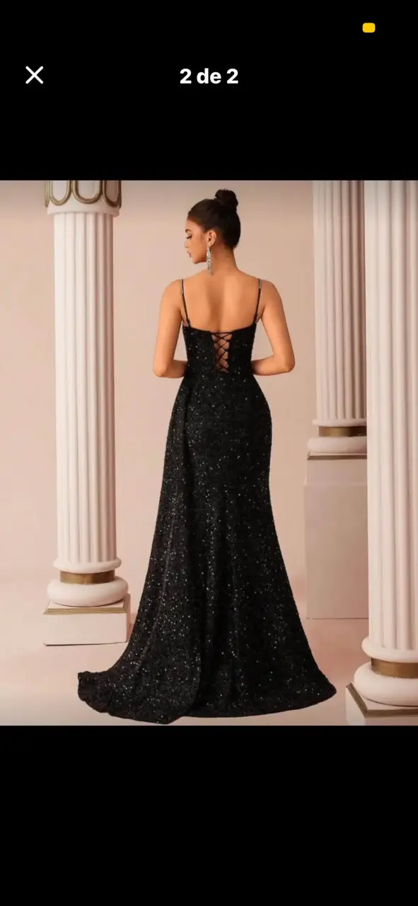 Vestido de noche negro con lentejuelas y abertura - 2