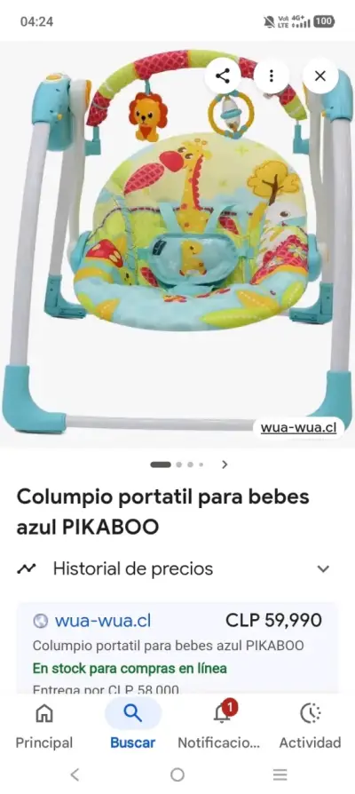 Columpio portátil para bebés azul Pikaboo - miniatura 3