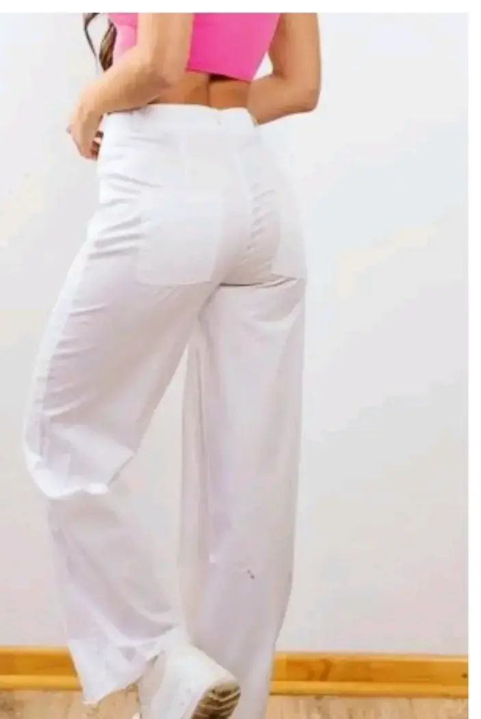 Pantalones anchos de mujer en colores rosa y blanco - 2