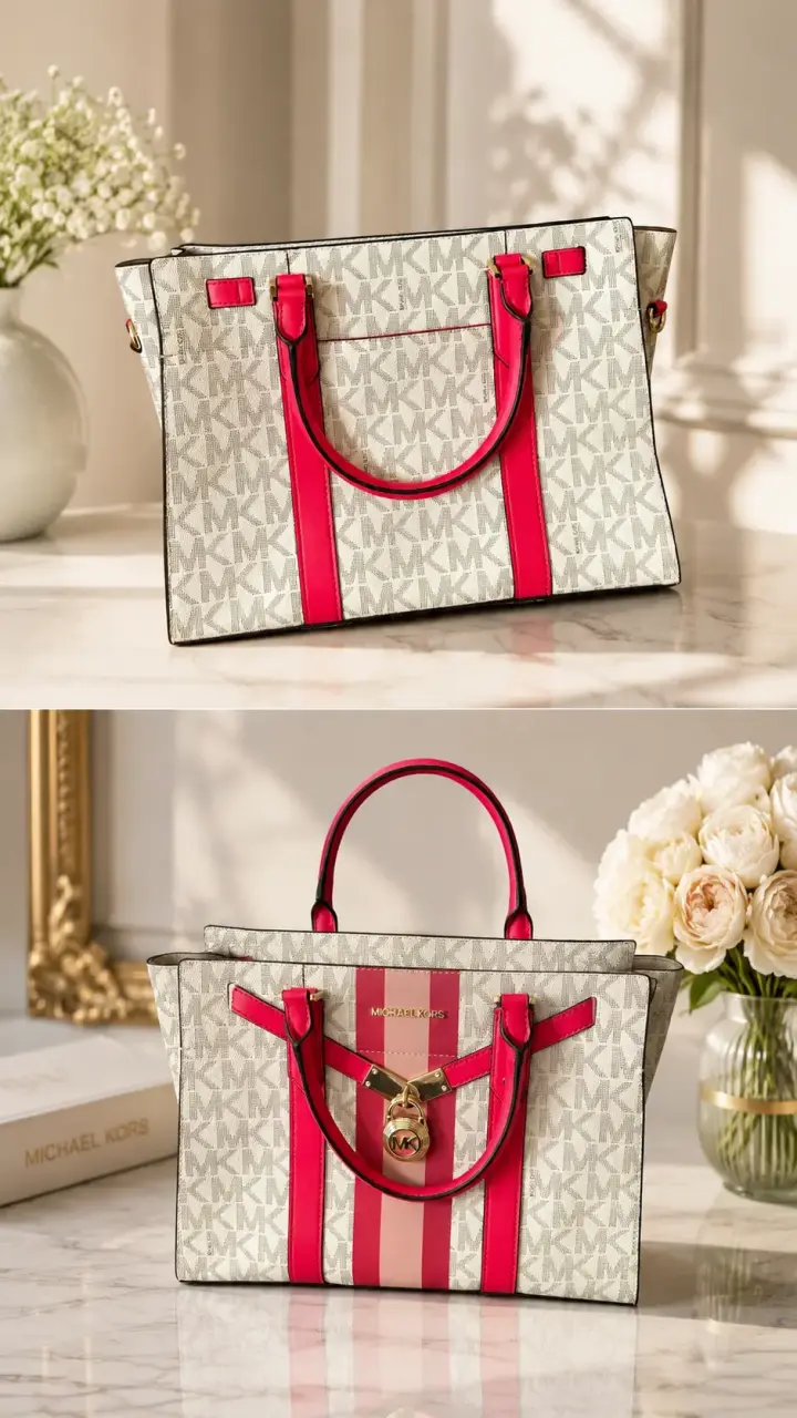 Bolso Michael Kors con diseño monograma y detalles rojos