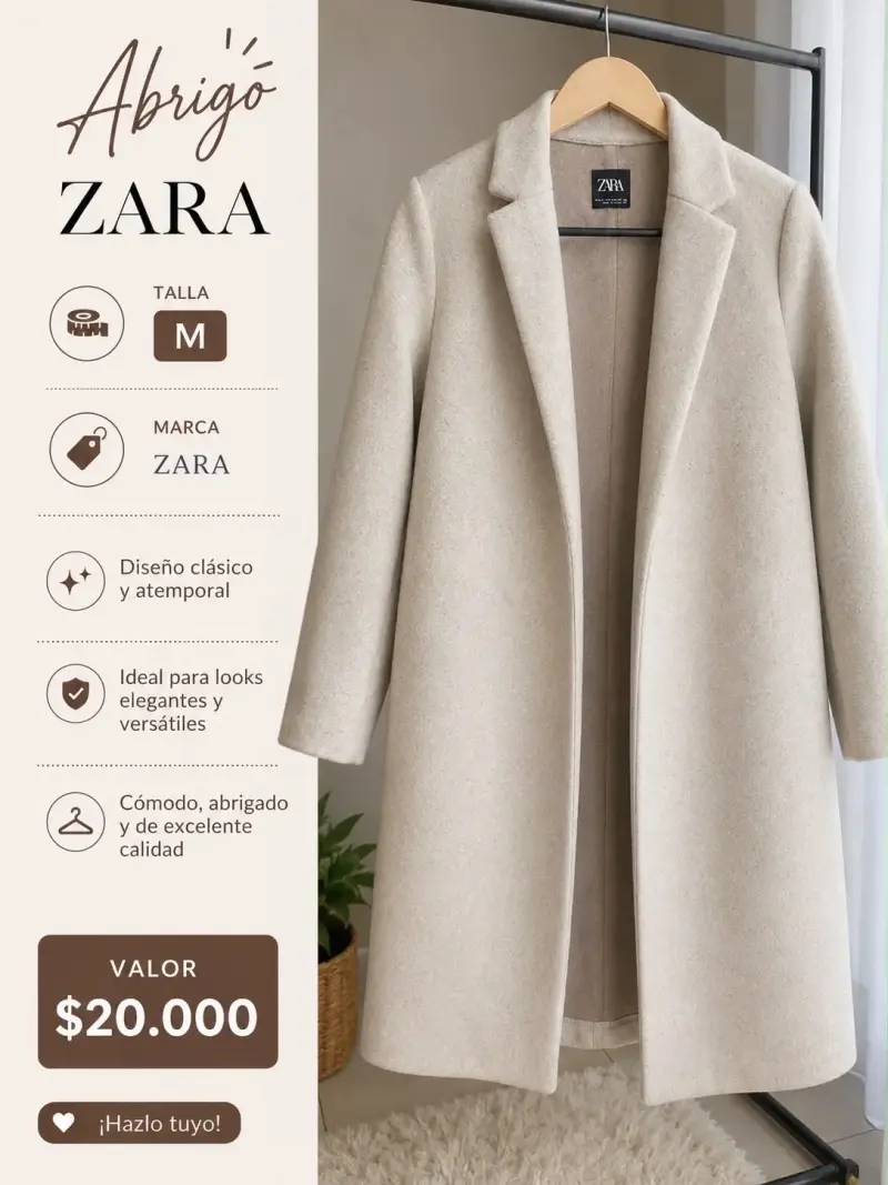 Abrigo Zara clásico y elegante talla M