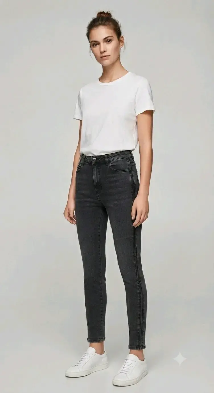 Jeans negros ajustados para mujer con cierre lateral - 2