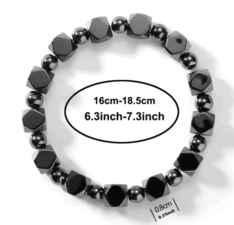 Pulsera de hematita negra con diseño geométrico - 3