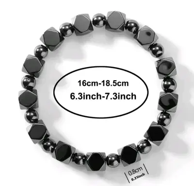 Pulsera de hematita negra con diseño geométrico - miniatura 3