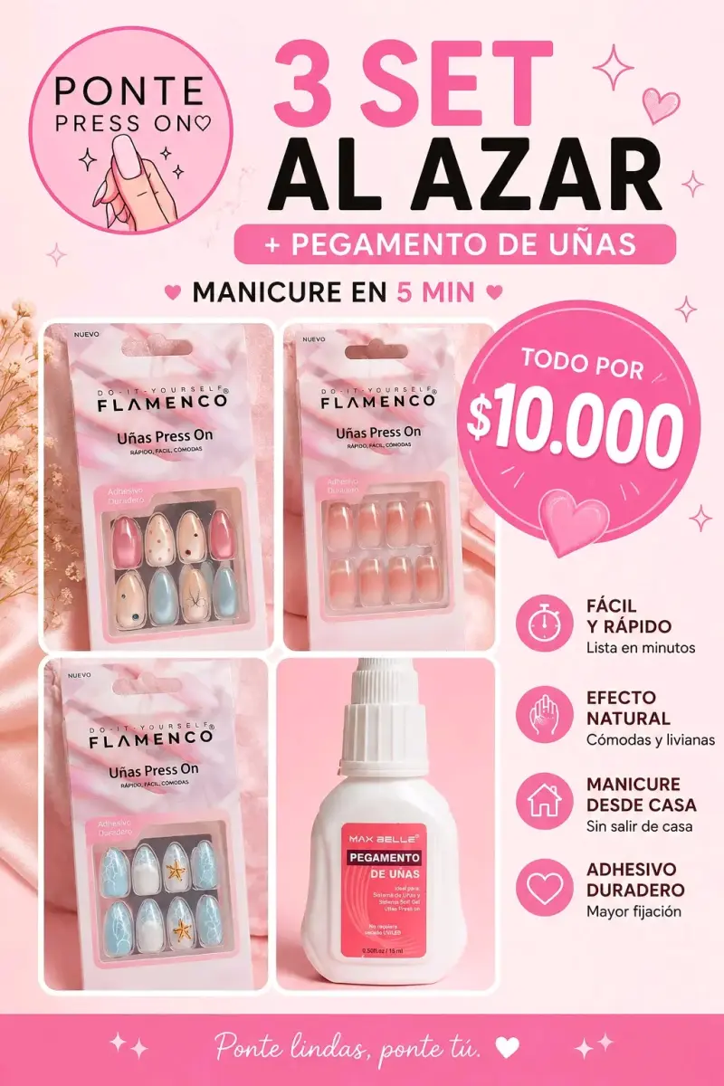 Set de Uñas Postizas Flamenco con Pegamento