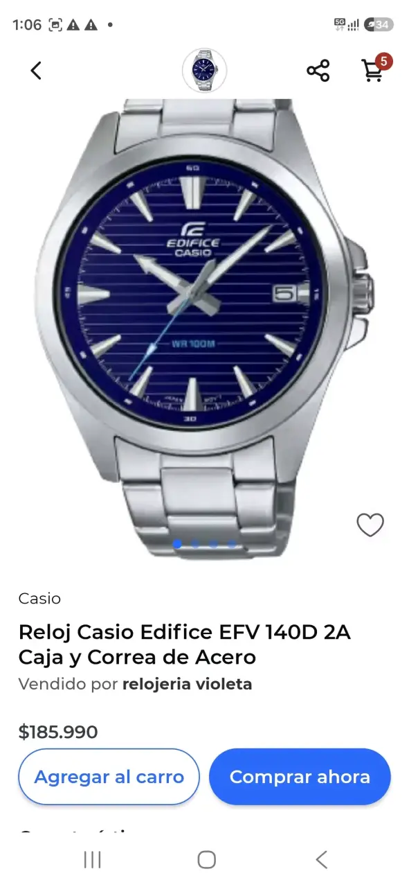 Reloj Casio Edifice EFV 140D 2A Acero Azul