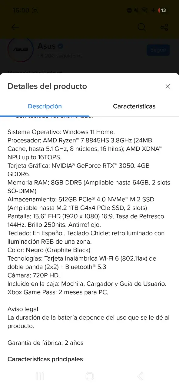Notebook ASUS TUF Gaming A15 Ryzen 7, 3050 rtx - 5