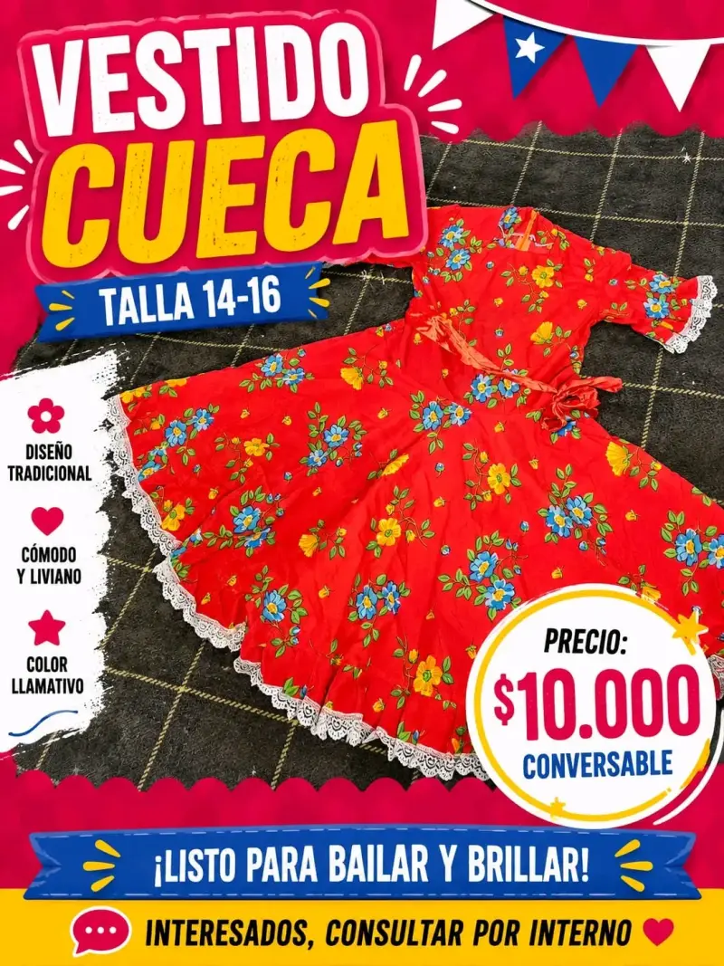 Vestido de Cueca Tradicional Talla 14-16
