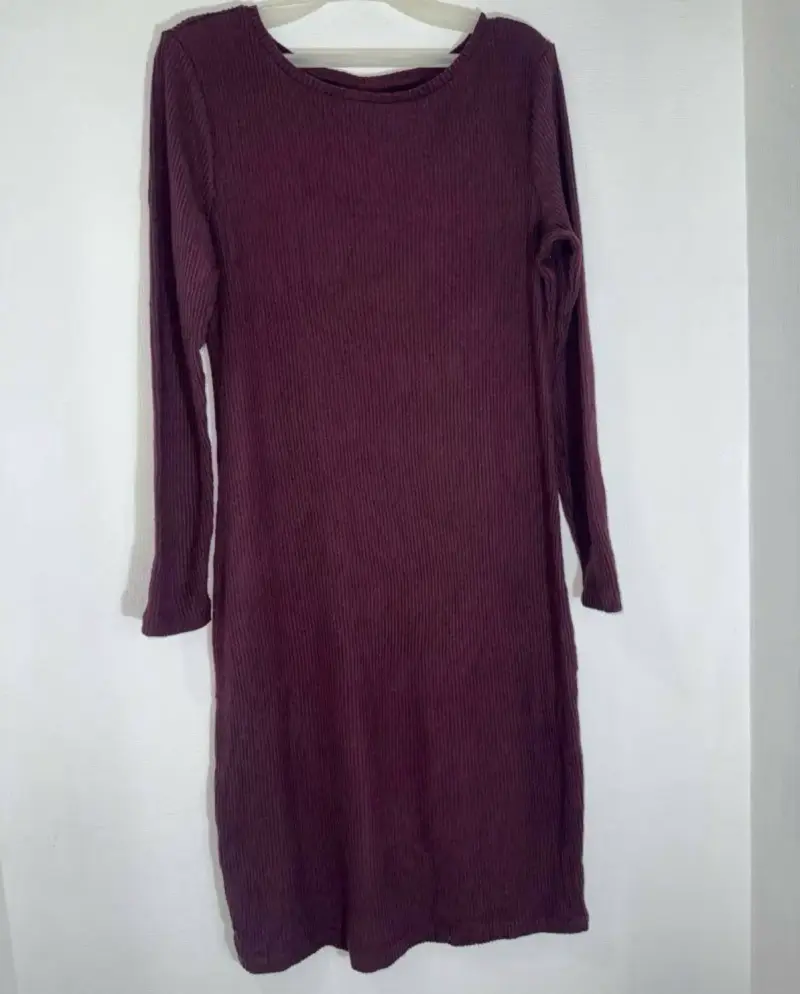 Vestido de punto burdeos manga larga - 2