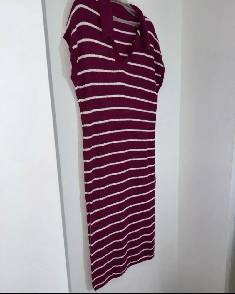 Vestido de punto a rayas fucsia y blanco - 2