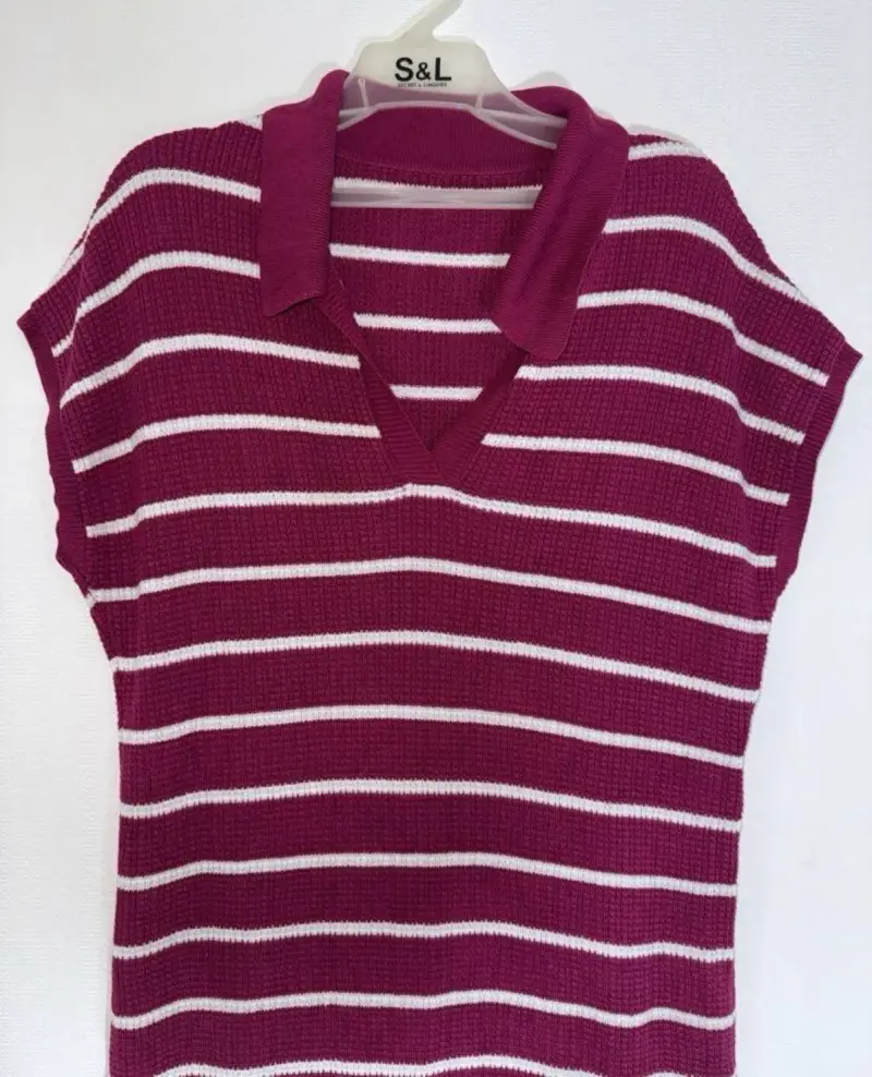 Vestido de punto a rayas fucsia y blanco - 3