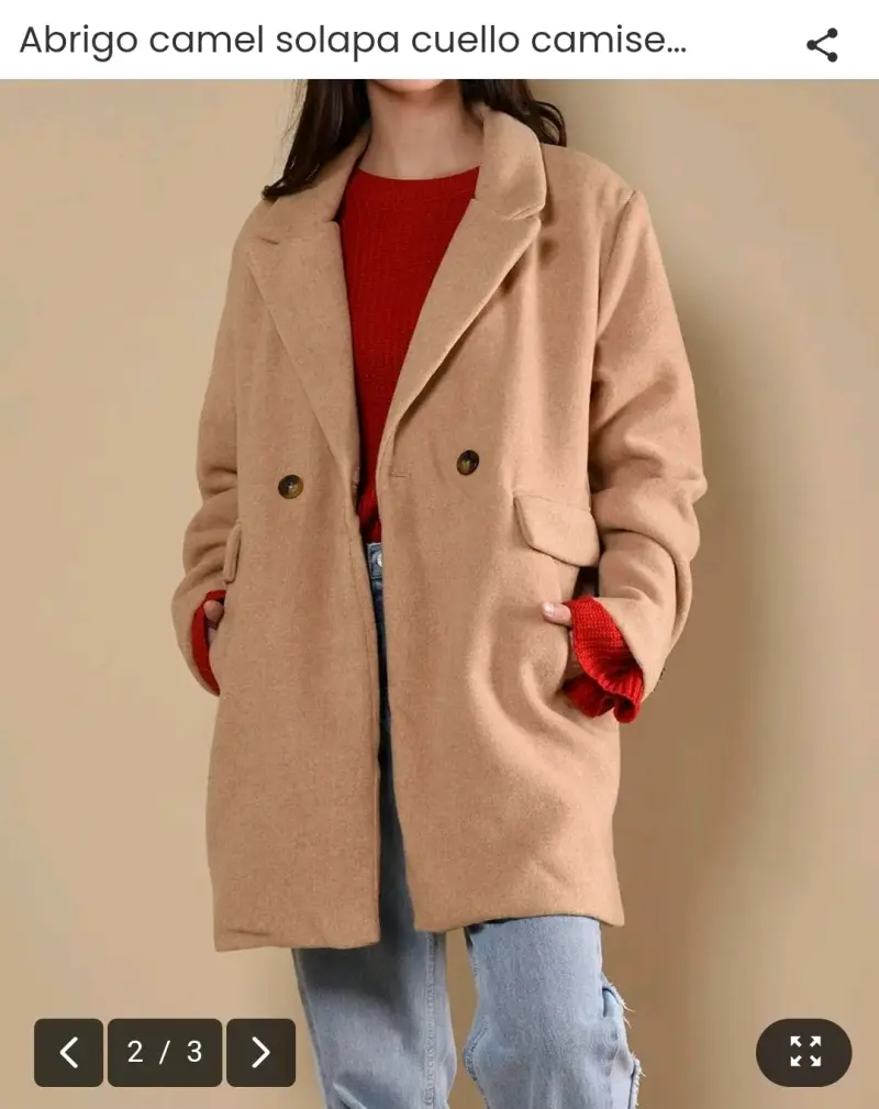 Abrigo camel con solapa y cuello camisero