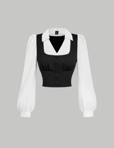 Blusa de manga larga blanca y negra elegante - miniatura 2