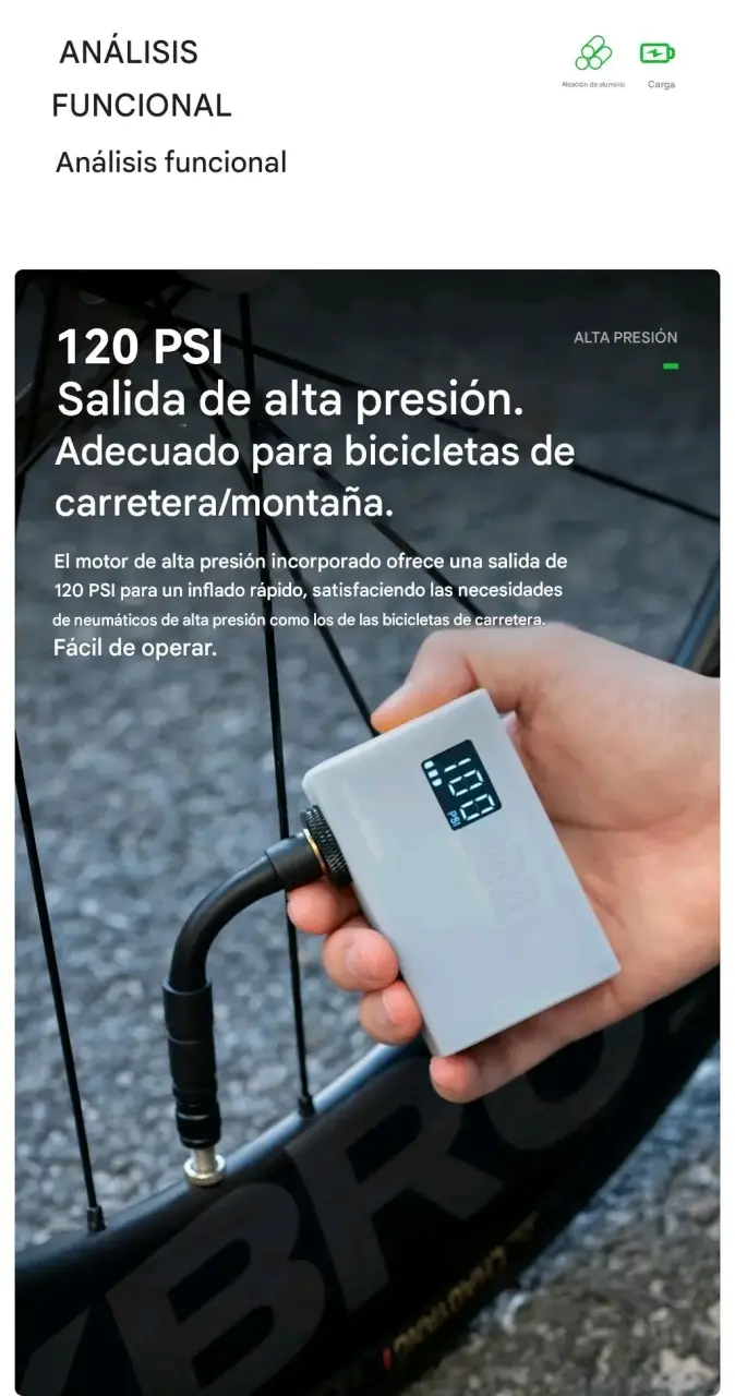 Compresor Portátil Bicicleta 150 PSI USB-C 5000mAh - 4