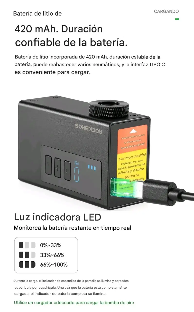 Compresor Portátil Bicicleta 150 PSI USB-C 5000mAh - 6
