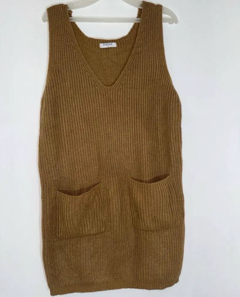 Vestido de punto marrón con bolsillos - 2