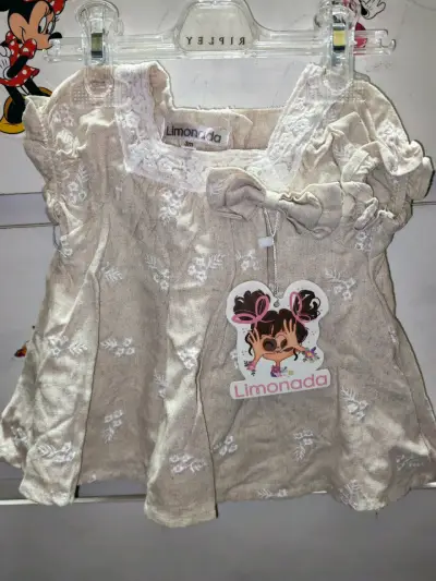 Vestido de bebé Limonada beige con encaje - miniatura 1