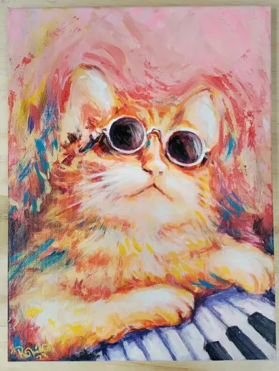 Cuadro de gato con gafas estilo pop art - miniatura 1