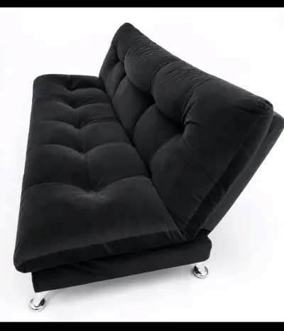 Sofá cama negro moderno con patas cromadas - miniatura 1