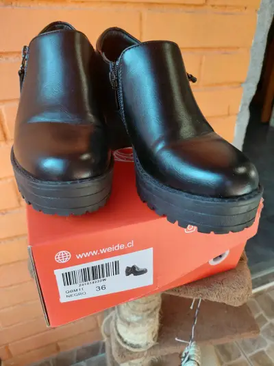 Botines de cuero negro con plataforma Weide talla 36 - miniatura 1