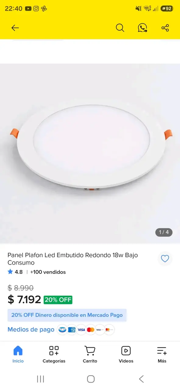 Panel LED embutido redondo 18W bajo consumo - 1