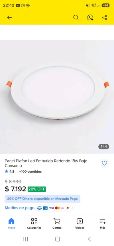 Panel LED embutido redondo 18W bajo consumo - miniatura 1