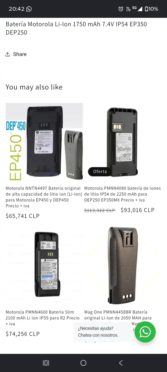 Batería Motorola Li-Ion 1750 mAh para EP350 - 1