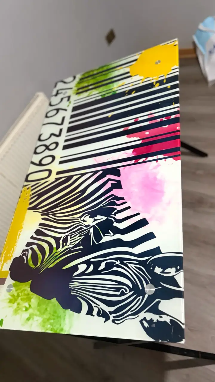 2 Mesas de vidrio con diseño artístico colorido - 1