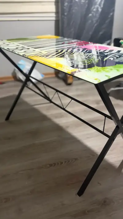 2 Mesas de vidrio con diseño artístico colorido - miniatura 2