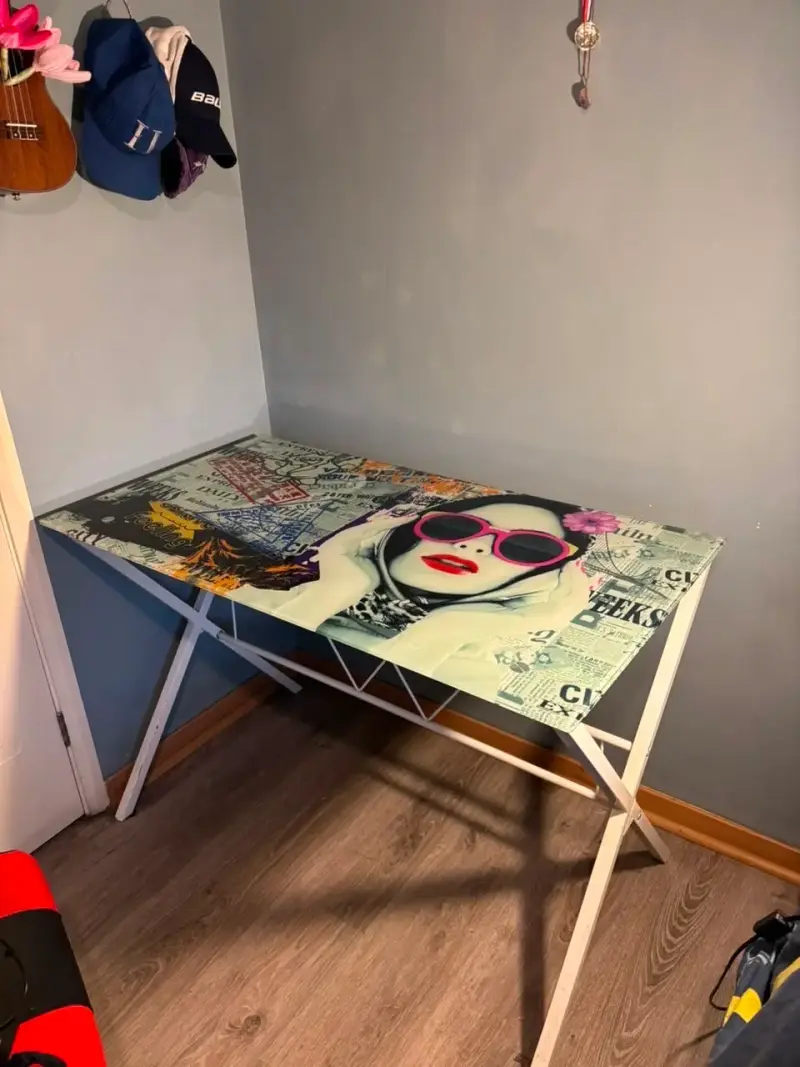 2 Mesas de vidrio con diseño artístico colorido - 5