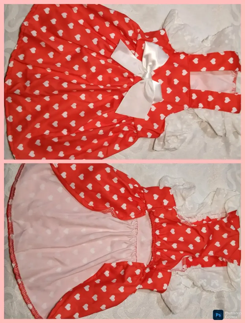 Vestido rojo con corazones y lazo para mascotas.