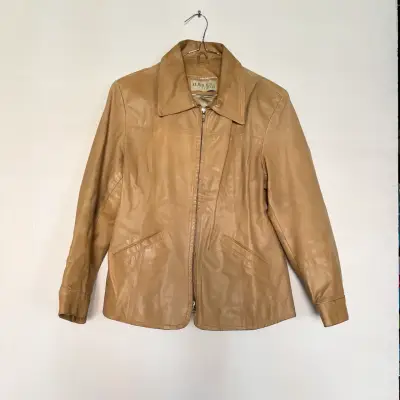 Chaqueta de cuero beige - miniatura 2