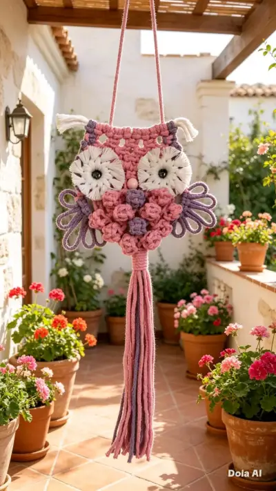 Buho colgante de macramé rosa - miniatura 1